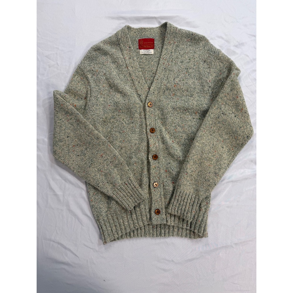 Vintage Kings Road Sears Mens Cardigan Sweater Large Wool Blend Green Fleck